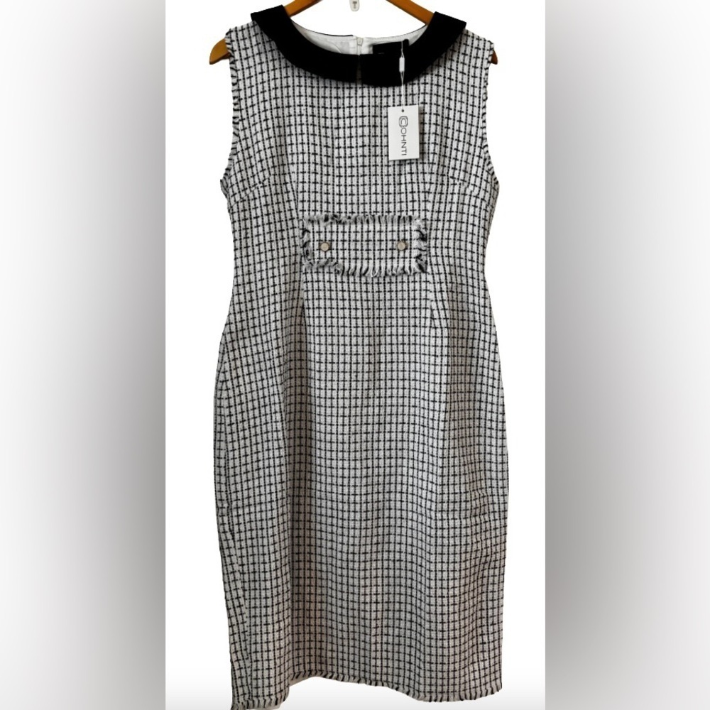 Cohnti NWT wht w blk tweed slvlss drss w peter pan collr SZ 16 preppy old money